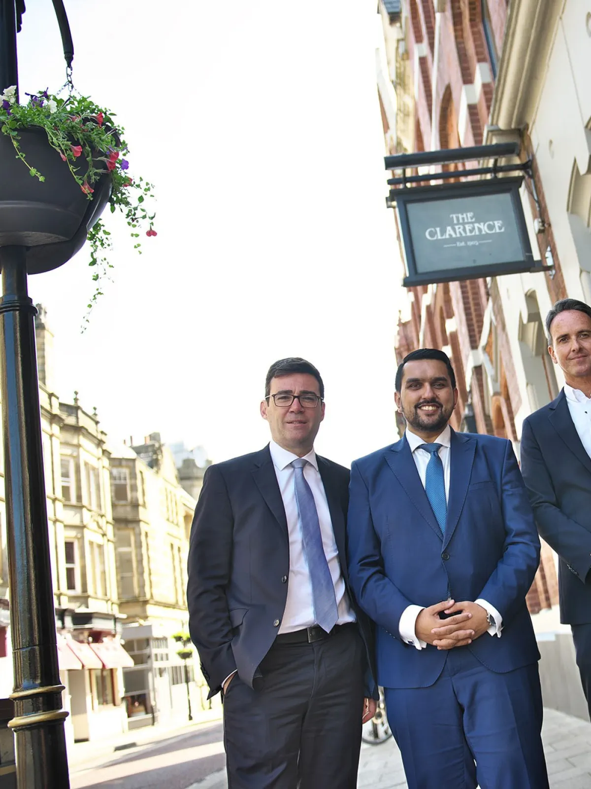 Andy Burnham and Sacha Lord outside the Clarence